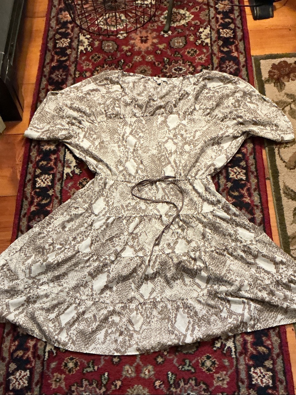 LOFT Snake Print Midi Dress in Neutral Taupe and Cream